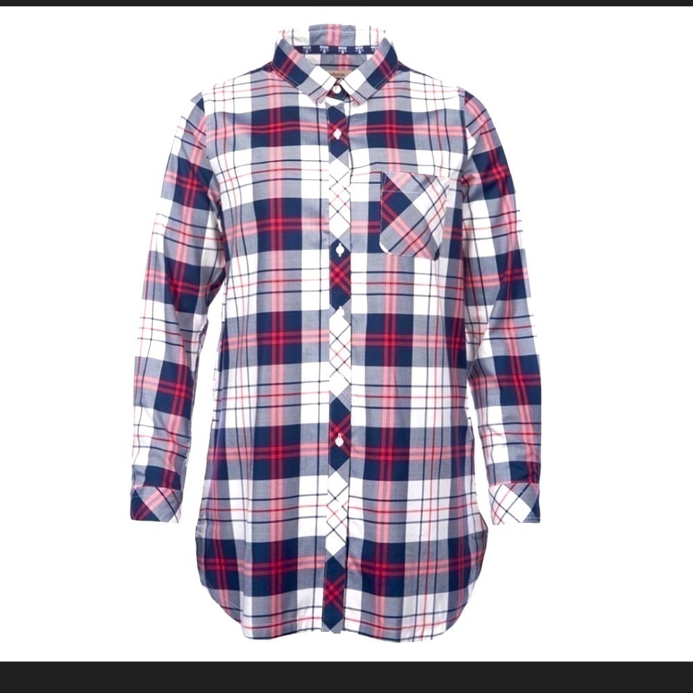 Barbour Sandbak Shirt Plaid Tunic Style with Pockets Adjustable Arm